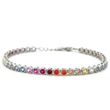 Stříbrný náramek s barevnými zirkony 18+2cm